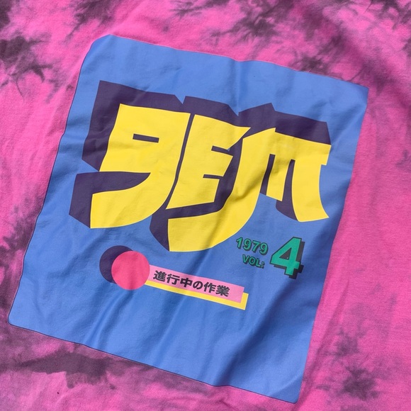 G.E.M. Tie Dye Pink T-Shirt with Black Sheer Sleeves Small - Picture 3 of 5